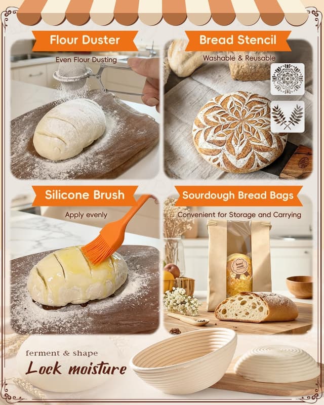 Detalle 2 de RYMTOX Complete Sourdough Starter Kit with 9-Inch Proofing Basket and Full Accessories