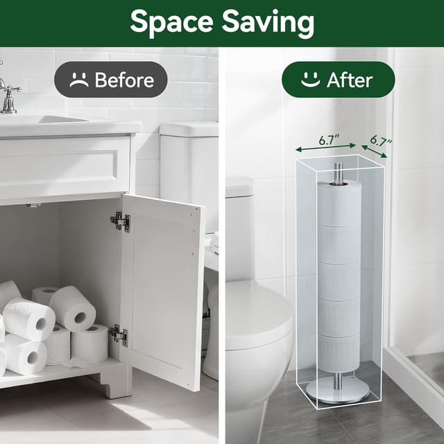 Detalle de Free-Standing Stainless Steel Toilet Roll Holder (Silver) – Storage Stand for 5–6 Rolls, Brushed Nickel Finish