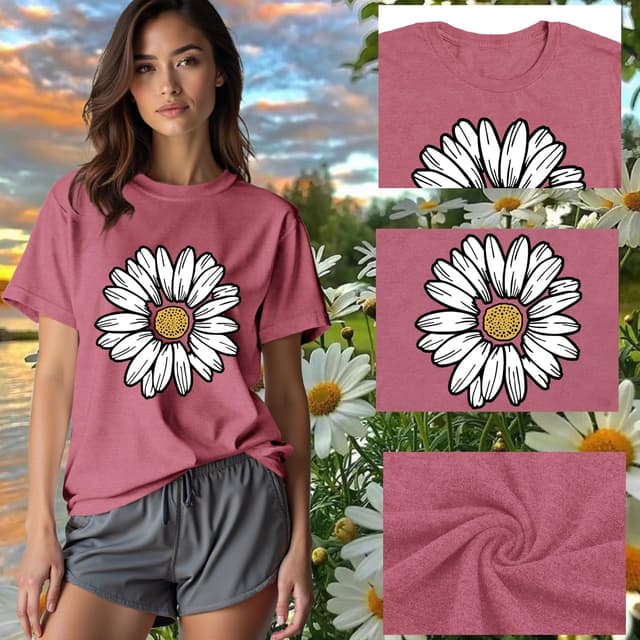 Detalle de Qskall Daisy T Shirts for Women – Marguerite Daisy Floral Wildflower Tee Tops