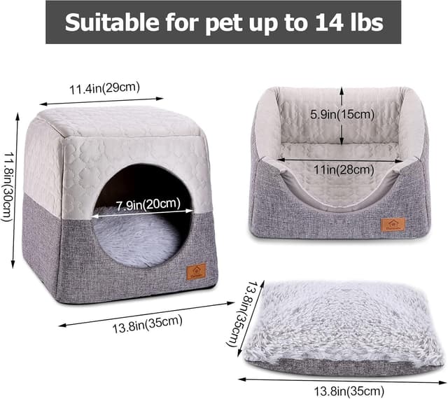 Thumbnail 6 de Ownpets 3-in-1 Foldable Cat Cave Bed for Indoor Cats (Grey, 35 x 35 x 32cm)