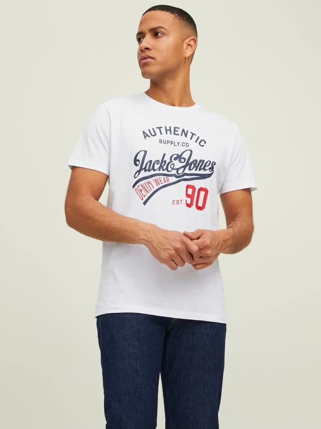 Detalle 2 de JACK & JONES Herren-T-Shirt 3er Pack aus Baumwolle (Rundhals, Kurzarm) mit Print