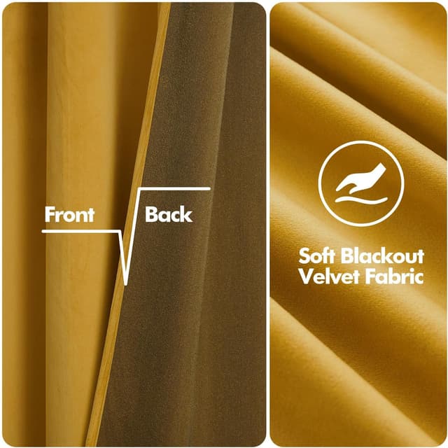 Detalle 2 de MIULEE 2er Set Samtvorhänge blickdicht zur Verdunkelung, Stangendurchzug – Senfgelb, 140 x 260 cm