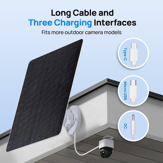 Detalle 2 de ECO-WORTHY 5W Solar Panel for Ring Outdoor Cameras (USB-C/Barrel Plug, 9.8ft Cable)