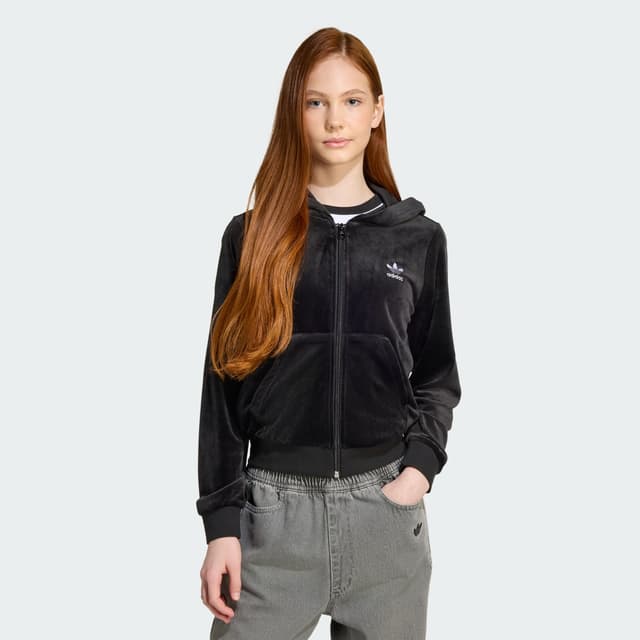 Detalle de adidas Chaqueta con capucha Velour Zip negra