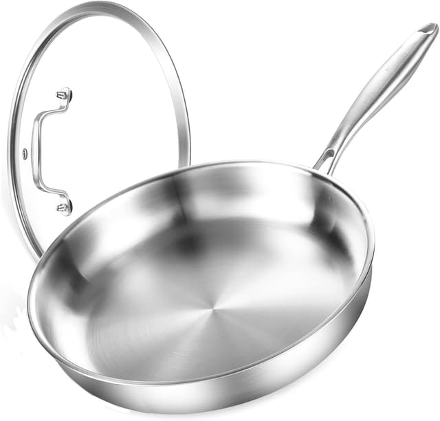 Detalle de DELARLOCHEF Edelstahl-Bratpfanne Tri-Ply mit Deckeln, 22 cm – induktionsgeeignet, bis 315 °C ofenfest