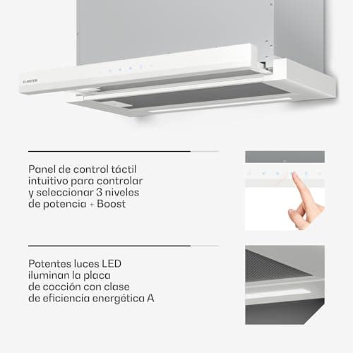 Detalle de Klarstein Velaire campana extractora integrada 60 cm (896 m³/h) con control táctil y LED, blanco