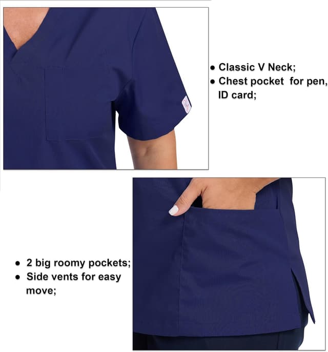 Detalle de JONATHAN UNIFORM Damen-Kasack mit V-Ausschnitt und 3 Taschen für Pflege & Klinik