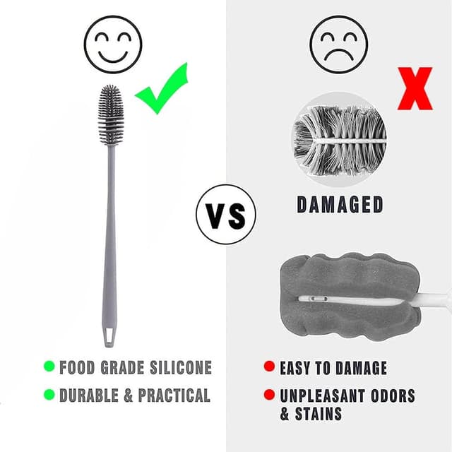 Detalle de Long Handle Soft Silicone Baby Bottle Brush (Grey) for Bottles, Glass Cups & Thermoses