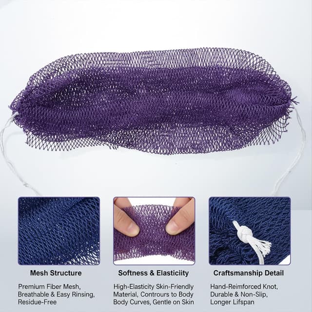 Detalle de Lanjue African Bath Sponge Exfoliating Net (2 Pack) – Stretchable nylon body sponge for shower & travel