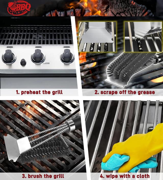 Detalle de TNTOR Grill Brush with Scraper (18" Adjustable Handle) for BBQ, Smoker, Gas & Charcoal Cleaning