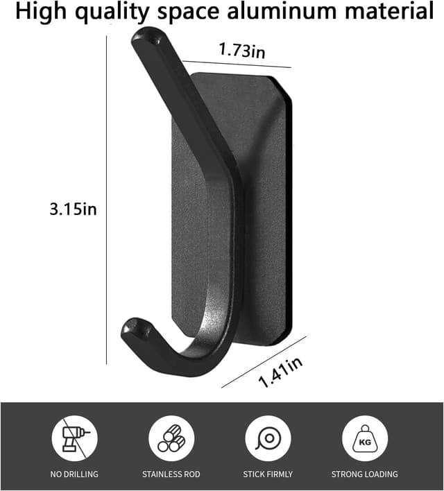 Detalle de Paoli Heavy Duty Adhesive Hooks (Black, 4-Pack) — Self-Adhesive Wall Hooks for Home, Schools, and Offices