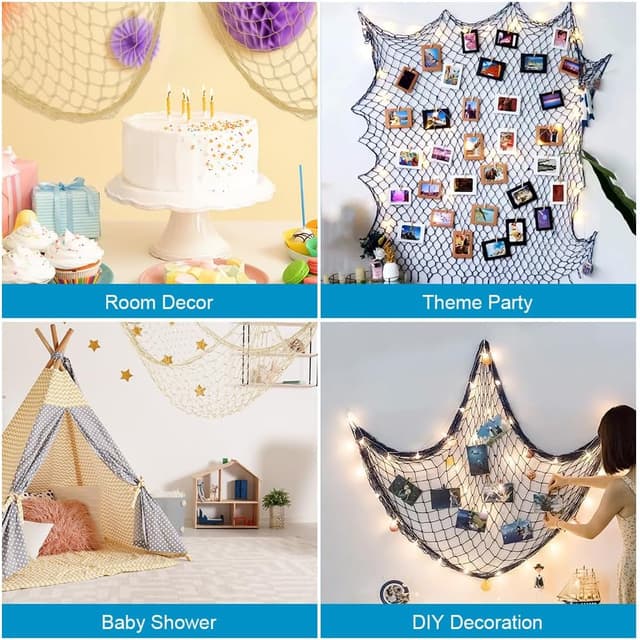 Thumbnail 6 de Aolso Décoration murale en filet de pêche naturel méditerranéen (1 x 2 m) bleu