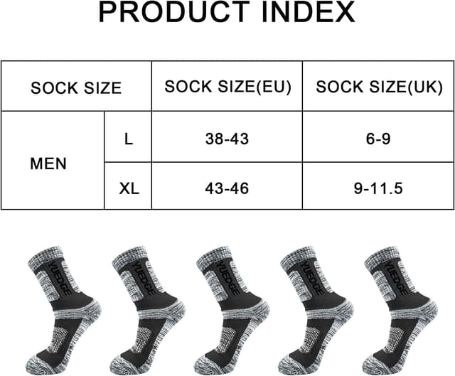 Detalle de YUEDGE Men’s 5 Pairs Athletic Crew Socks – breathable, cushioned and multi-wicking