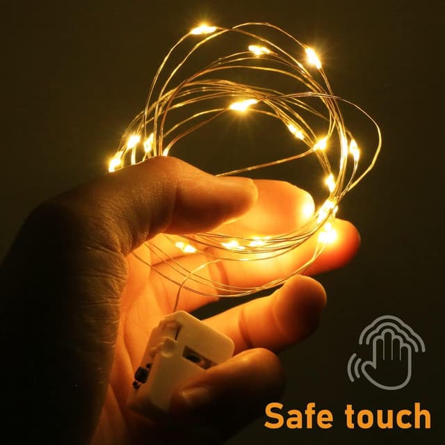 Detalle de 6 Pack Battery Operated LED Fairy Lights (2m/72ft, Warm White) – IP65 Waterproof Silver Wire Mini String Lights for Jars, Party & Christmas