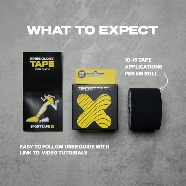 Thumbnail 6 de SPORTTAPE Original K Kinesiology Tape 5cm x 5m (Black) – Hypoallergenic, waterproof athletic tape for joints & muscle support