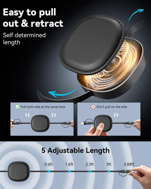 Thumbnail 6 de Minlu Multi Ladekabel Einziehbares 5-in-1 (60W, Datenübertragung bis 480 Mbps) für iPhone, iPad & Galaxy