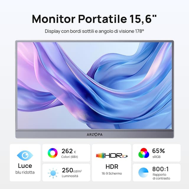 Detalle 2 de ARZOPA A1 monitor portatile 15,6" FHD IPS grigio con USB-C (secondo schermo ultrasottile)