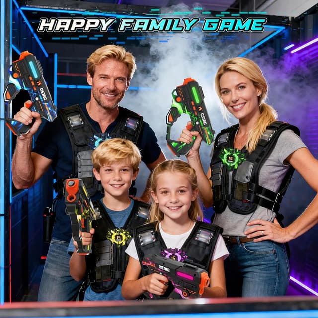 Thumbnail 3 de VATOS Rechargeable Laser Tag Set of 4 Players (360° sensors, 2.4GHz, Type-C charging)