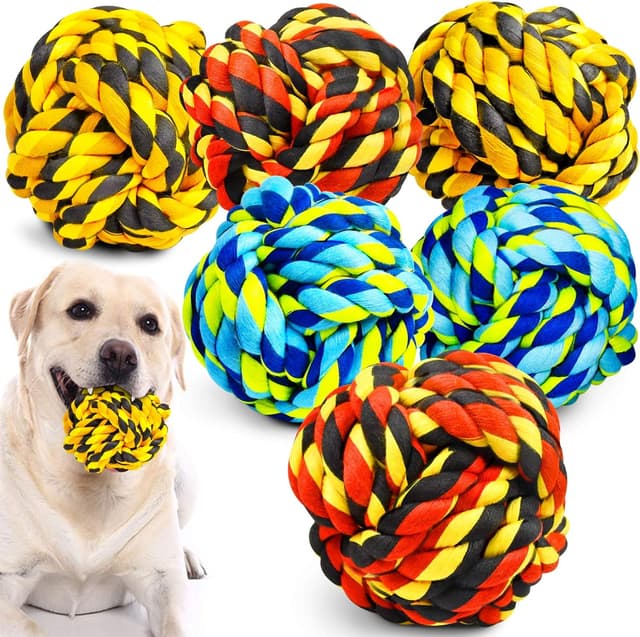 Detalle de SHARLOVY Dog Chew Toys 6-Pack: Heavy-Duty Twisted Cotton Rope Dog Balls for Aggressive Chewers
