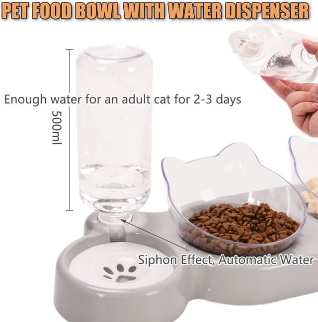 Detalle de 3‑in‑1 Cat Food and Water Bowl Set 🐱
