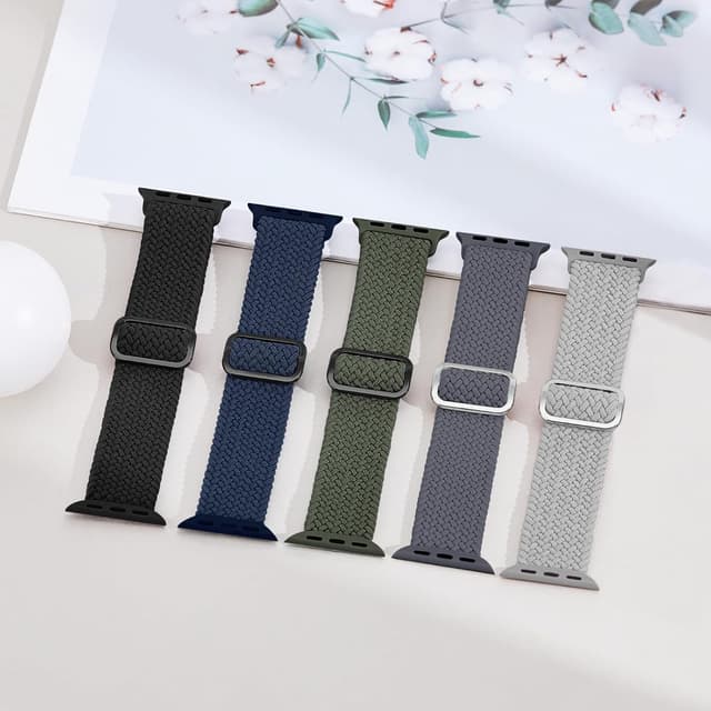 Detalle 2 de Raradev 5-Pack braided elastic sport loops for Apple Watch (Women) — compatible for 38/40/41/42/44/45/46/49mm