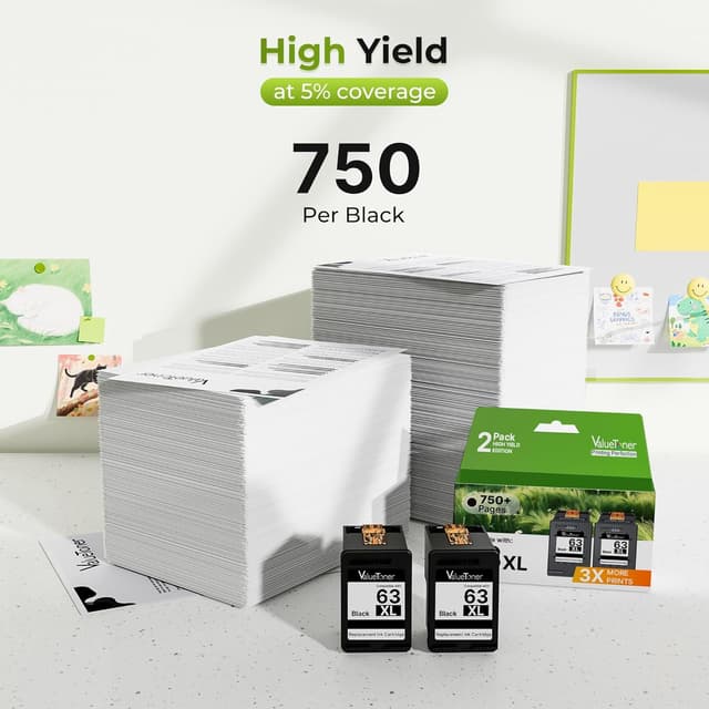 Detalle de Valuetoner 63XL Black Ink Cartridge 480 pages