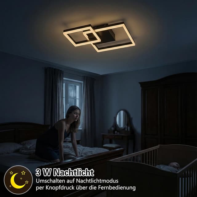 Detalle 2 de SEATAIN LED Deckenleuchte Schlafzimmer, geometrisch schwarz, 30 W (3000 lm) mit Fernbedienung, 3000–6000 K und Nachtlicht