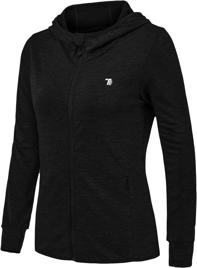 Detalle de donhobo Women’s Running Jackets with Thumb Hole, UPF 50+ Quick-Dry Zip Hoodie Top