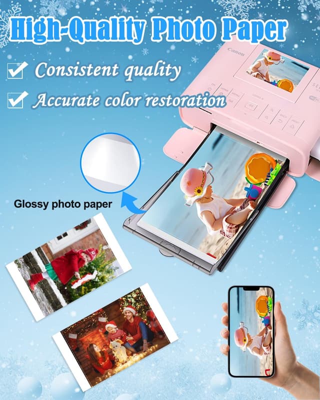 Detalle de NineLeaf KP-108IN kompatible Kartusche mit Fotopapier für Canon Selphy (100 x 148 mm) – 3 Kartusche + 108 Fotos