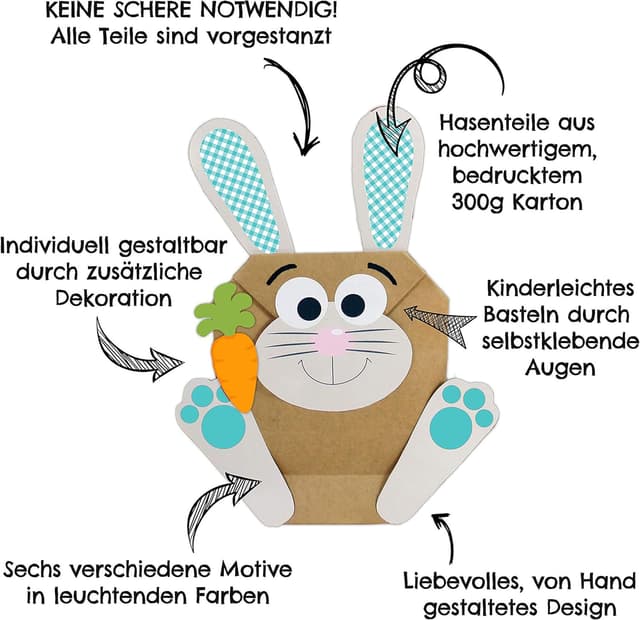 Detalle 2 de Papierdrachen Papierdrachen 12 DIY Osterhasen Tüten – bunte Geschenktüten zum selber Befüllen
