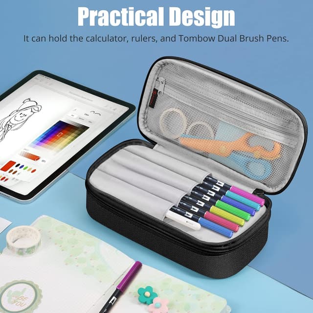 Detalle de FINPAC Federmäppchen Pencil Case mit großer Kapazität (bis zu 50 Stifte / 100 Bleistifte) – Organisation für Schule & Büro