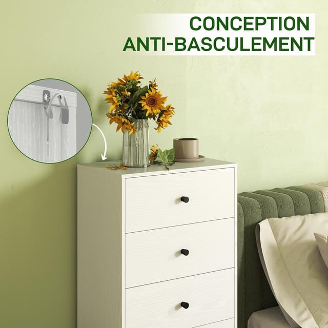 Detalle 1 de HOMCOM commode 5 tiroirs 47 x 29 x 95 cm