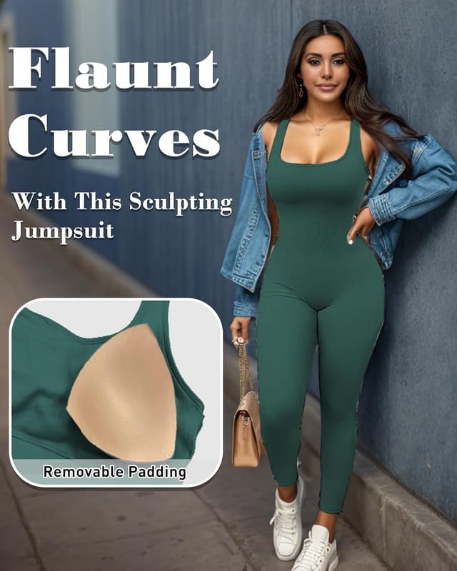 Detalle 2 de Merlvida Sport Jumpsuits für Damen – elastischer figurformender nahtloser Overall für Training und Sommer