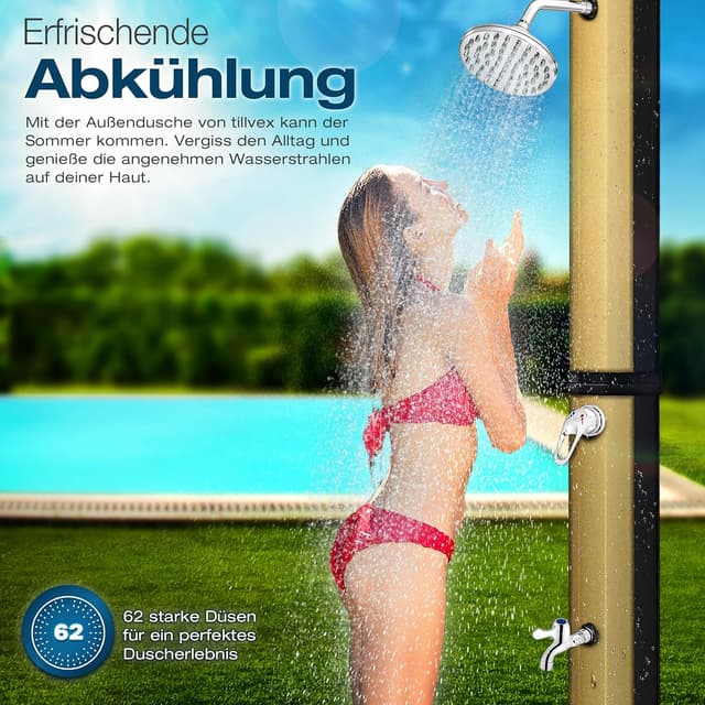 Thumbnail 6 de tillvex Solardusche 60 Liter inkl. Abdeckung – warme Gartendusche für Pool, Camping & Garten ohne Stromanschluss