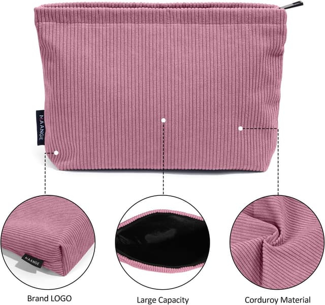 Detalle de MAANGE Make-up Tasche – kleine Schminktasche aus Cord mit Metall-Reißverschluss (rot)