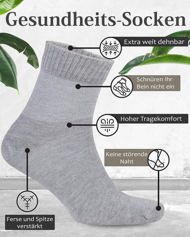 Detalle de Fiera Besa Diabetikersocken für Herren (Komfortbund, ohne Gummibund, knöchelhoch)