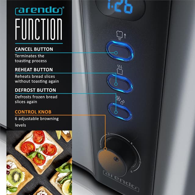 Detalle de Arendo Frukost 4-slice long slot toaster 6-settings 🍞