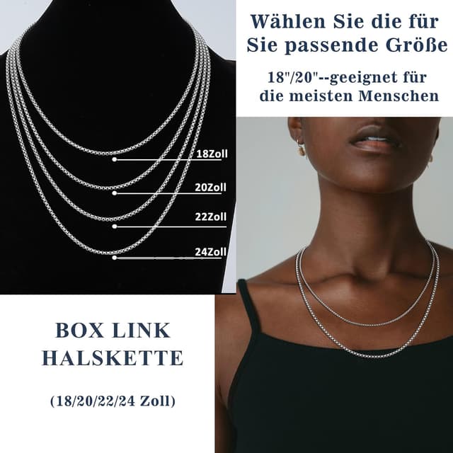 Detalle 2 de Esrael venezianische Edelstahlkette (2/3 mm) in Silberoptik für Herren & Jungen – Weizen-/Venezian-Style, für Anhänger