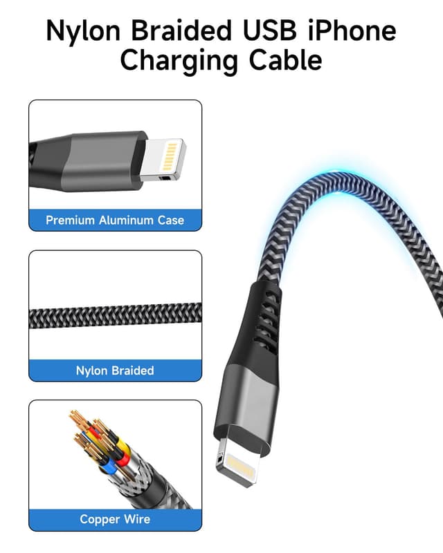 Detalle 2 de Câble iPhone Charge Rapide 3 m Anssan (Lightning USB certifié Apple MFi)