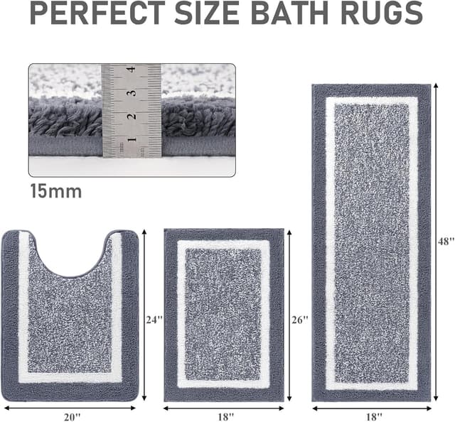 Detalle 2 de Pauwer Bath Rug Set 3‑Piece