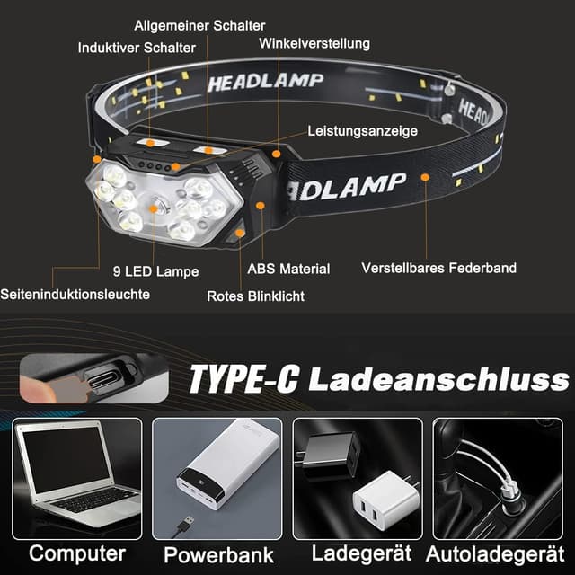 Thumbnail 2 de SENDALE 2 Linterna Frontal LED Recargable 5000 lúmenes