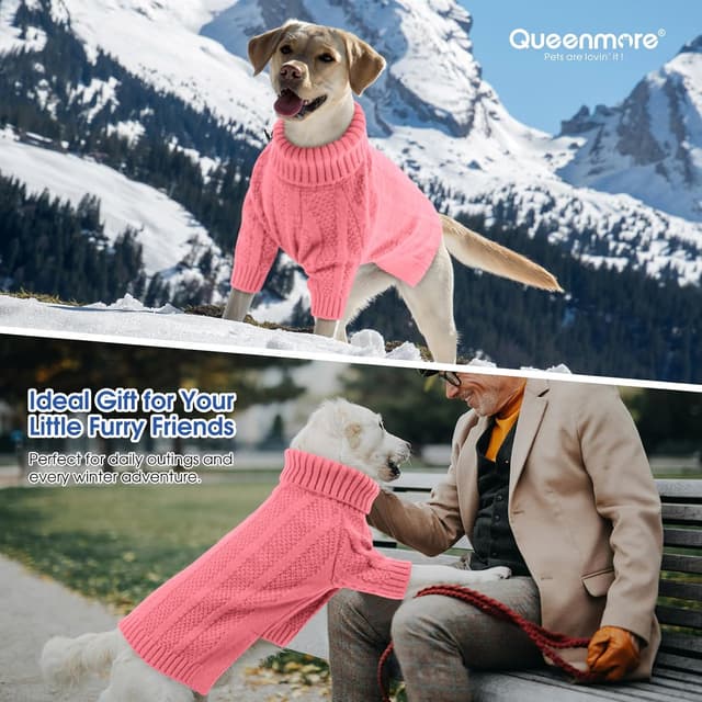 Detalle de Queenmore Dog Jumper Large (Pink, XL) – ultra-soft knitted stretch jumper for Labradors & Golden Retrievers