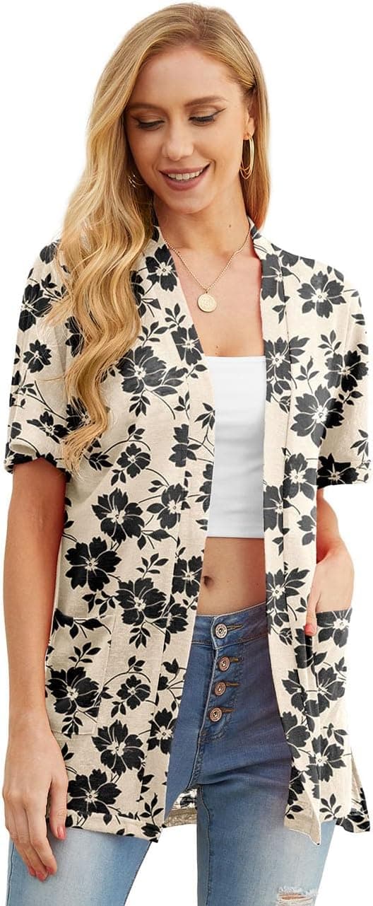 Detalle de Women’s lightweight open-front cardigan with V-neck and pockets (95% polyester, 5% spandex) by PrinStory