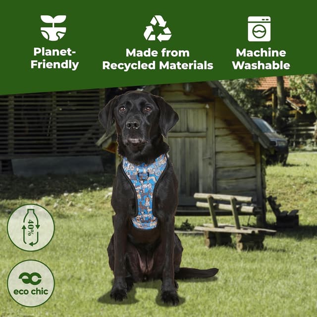 Detalle de Eco Chic Recycled Comfort Pet Harness Adjustable No-Pull Reflective Padded Dog Vest Harness (4x4 Black Large)