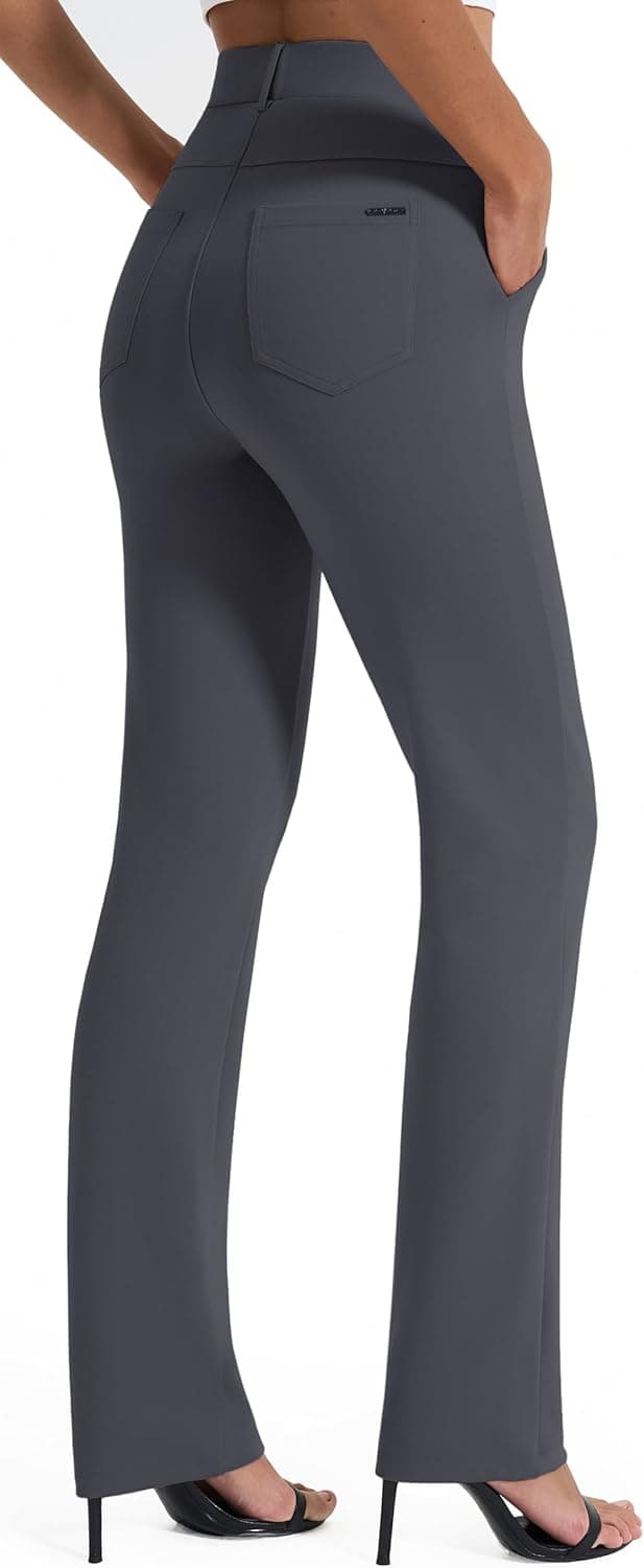 Detalle 2 de AFITNE Women’s Straight Leg Trousers with Pockets (UK 29''/31''/33'' lengths) – Pull-on stretch office & casual pants