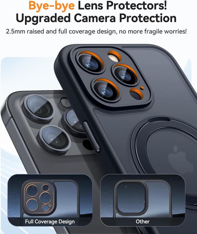 Detalle de CANSHN iPhone 16 Pro Max case with 360° magnetic stand and camera control button (6.9")