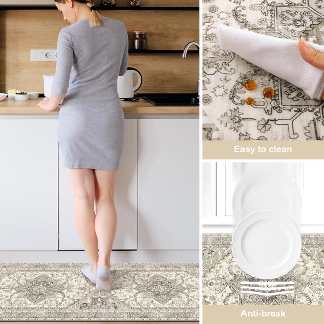 Detalle de Yamaziot Boho Washable Kitchen Rugs Set of 3 (Non-Slip, Rubber Backing, Waterproof & Stain Resistant)