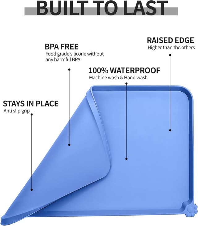 Detalle de Reopet Silikon-Futtermatten für Haustiere – wasserdichte Hunde- und Katzennapfmatten mit erhöhten Rändern