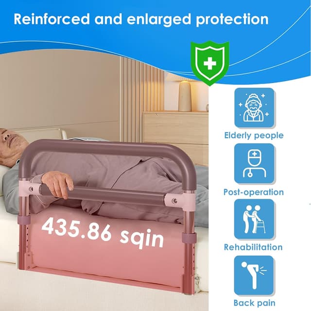Detalle de NJUN Foldable Safety Bed Rails for Elderly Adults – portable bed rail guard with assist grab bar (double bed, both sides)