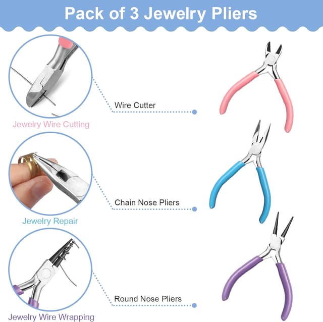 Detalle 2 de Reastar Jewellery Pliers set (3 pcs) with jump ring opener – needle/chain nose, wire cutters & round nose